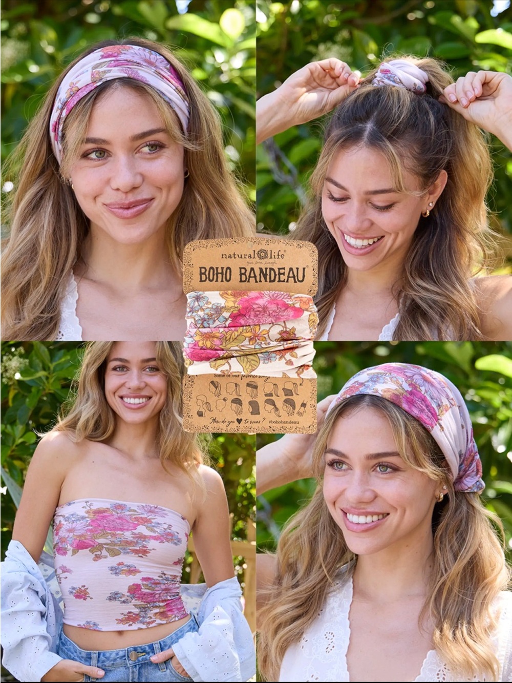NATURAL LIFE Floral Boho Bandeau Headwrap - Pink, Yellow & Blue #211 - Picture 3 of 4